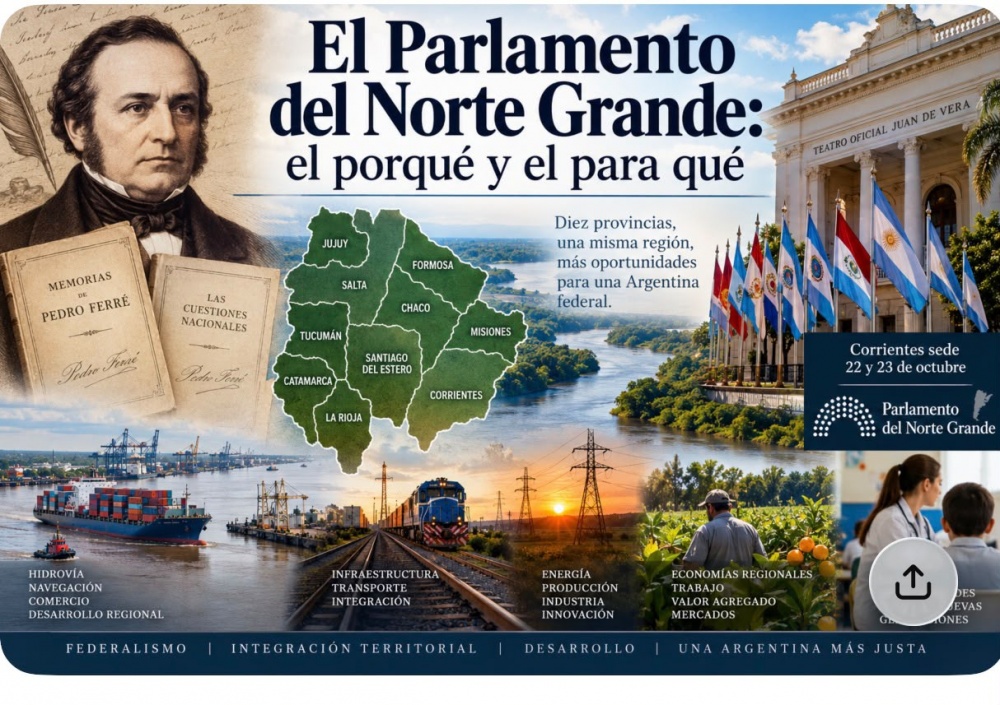 Corrientes será sede del Parlamento del Norte Grande para debatir sobre federalismo y desarrollo regional