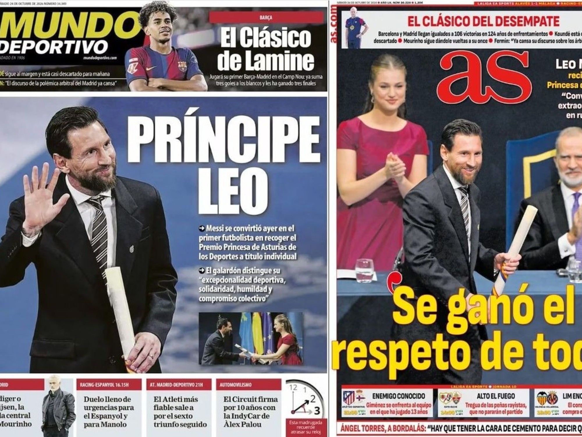 Lionel Messi fue tapa de los principales diarios deportivos de España tras recibir el Premio Princesa de Asturias
